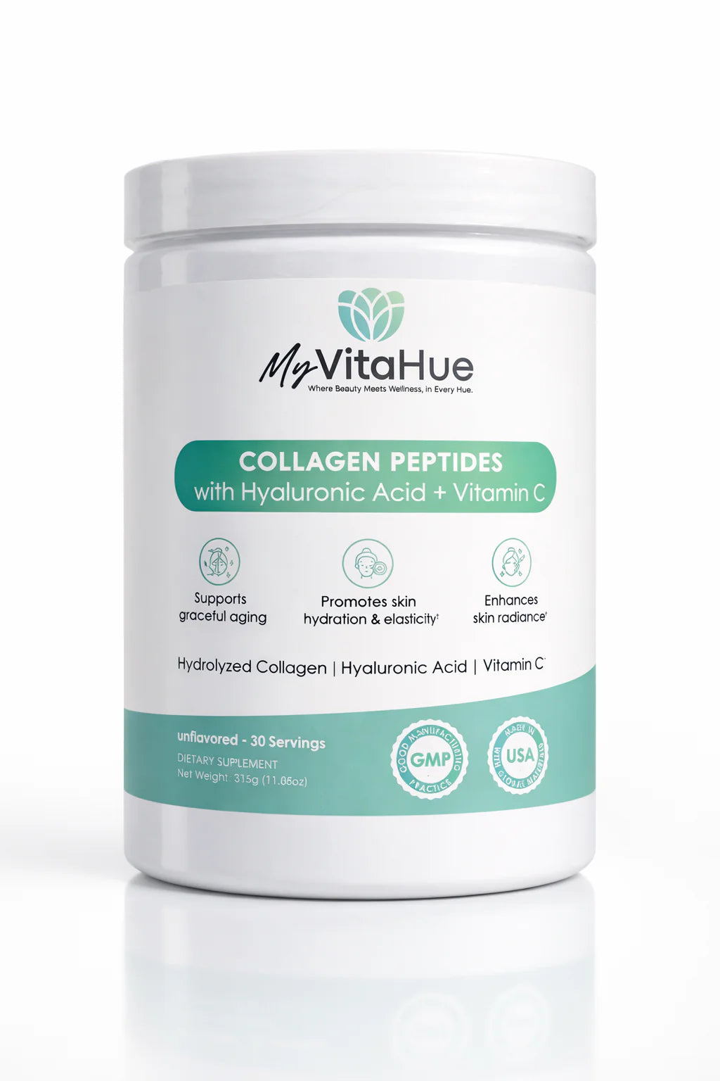 2 Bottle- MyVitaHue Collagen Peptides with Hyaluronic Acid + Vitamin C