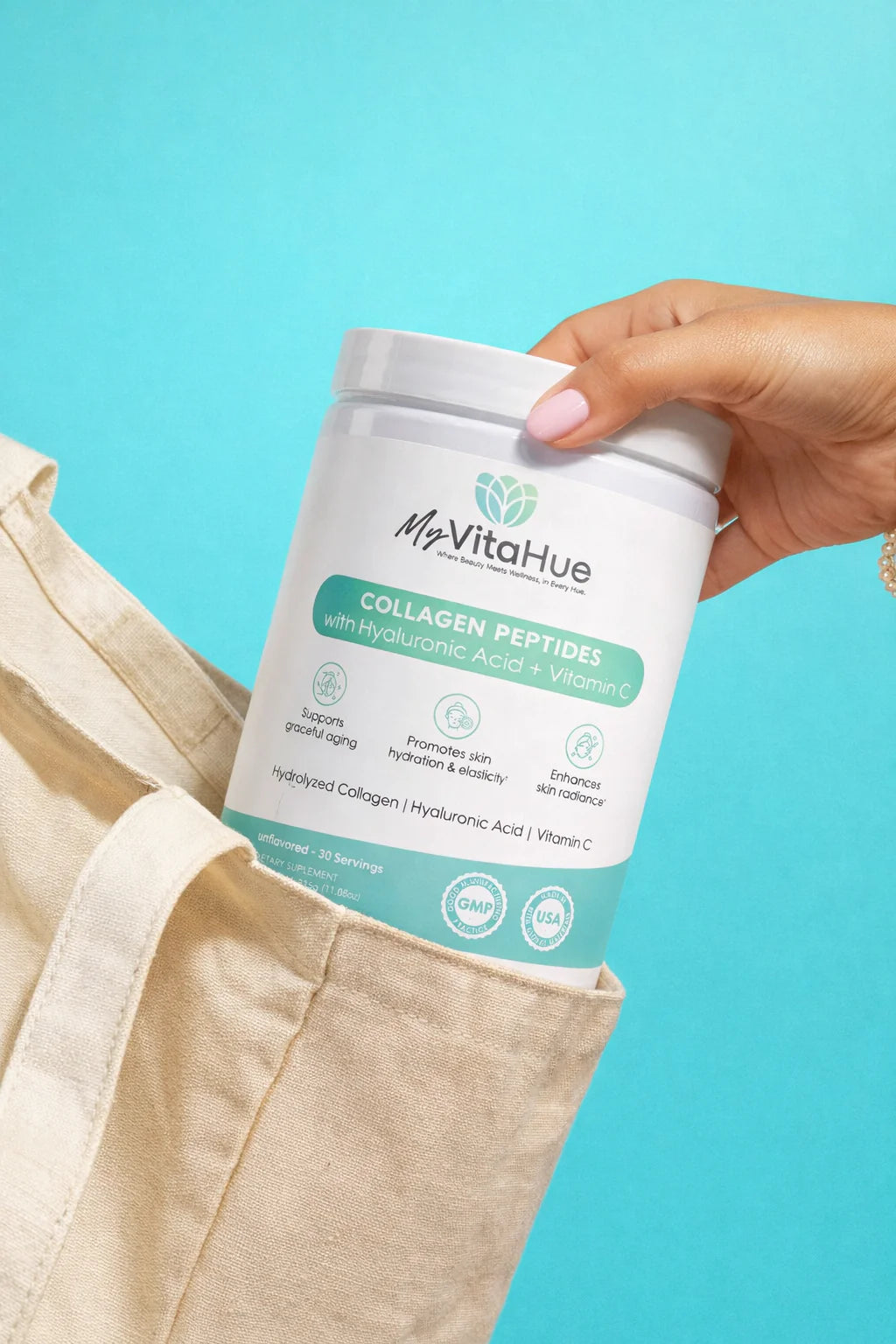 2 Bottle- MyVitaHue Collagen Peptides with Hyaluronic Acid + Vitamin C