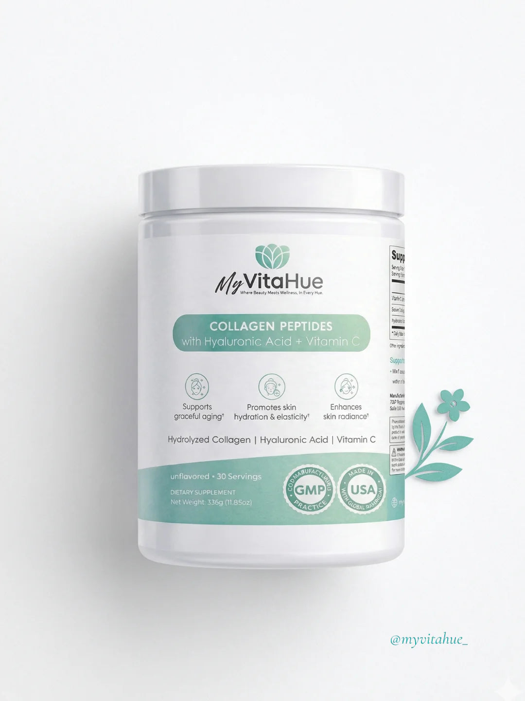 2 Bottle- MyVitaHue Collagen Peptides with Hyaluronic Acid + Vitamin C